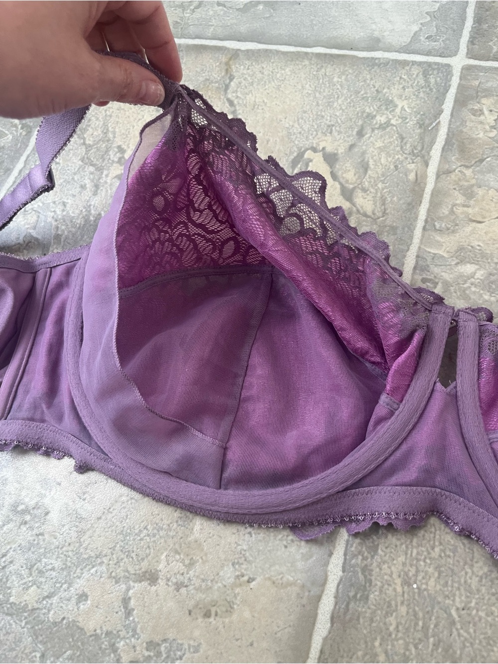 Déesse 46G Purple Lace Unlined Underwire Plunge Bra - Picture 7 of 14